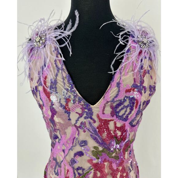 NWT Bella Barnett Loviy Purple Feather Sequin Mini Dress Size XL Cocktail Vegas - Picture 5 of 16